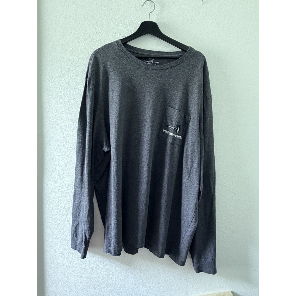 Vineyard Vines Long Sleeve Pocket T-Shirt Mens 3XB Gray Fly Fishing Reel 1998